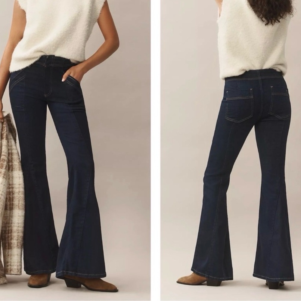 Pilcro Anthropologie Womens Dark blue Mid-Rise Flare Jeans Stretch Size 29